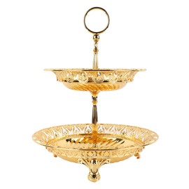 2 Tier Fruit Plate Metal Round Gold Plated Beautiful Cupcake Serving Plate for Home Wedding Decoration