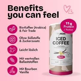 TryMOIN - Vanilla Protein Iced Coffee Powder without Added Sugar & Sweeteners - Real Organic Coffee with Protein, 100% Natural Ingredients - 11 g Protein per Serving, Easily Soluble - 20 Servings