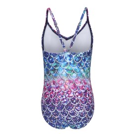 Big Girls One Piece Swimsuits Hawaiian Floral Bathing Suit for Kids Swimwear Mermaid Purple Size 10/8-10 Years