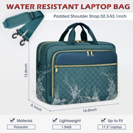 Laptop Bag 17.3 Inch Large Laptop Briefcase for Women Men Padded Travel Laptop Case Shoulder Bag Waterproof Computer Messenger Bag for Travel Business Office, Dark Green