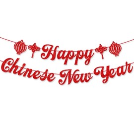 Falafoty 2025 Happy Chinese New Year Banner Flags 2025 Year of The Snake New Year Decoration for Living Room Bedroom 2 PCS Spring Festival Bunting Banner Lunar New Year Decoration for Spring Festival