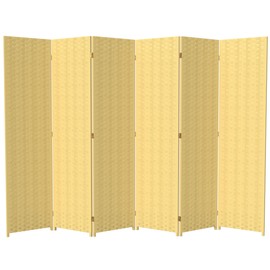 Red Lantern 6 ft. Tall Woven Fiber 6 Panel-Dark Beige Room Divider