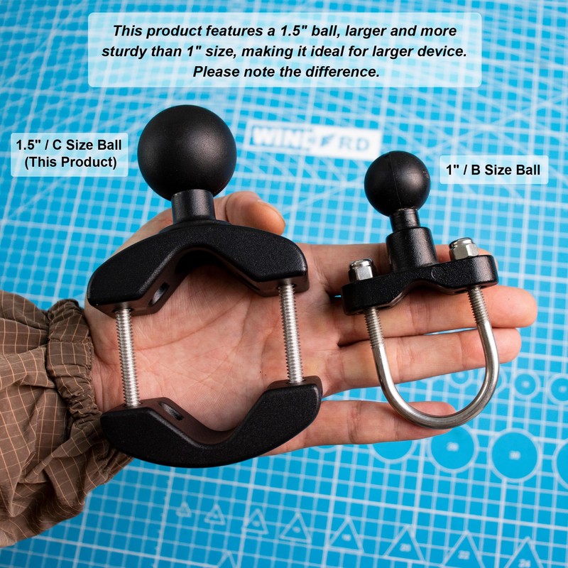WINDFRD Aluminum Grab Bar Clamp Mount Base with 1.5'' Ball