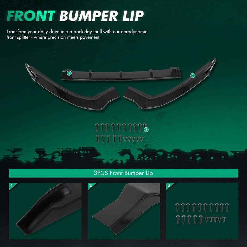 SCITOO Glossy Black Front Bumper Lip Fits for 2019-2021 for