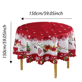 150CM Round Tablecloth Christmas 60 Inch Christmas Tablecloths Santa Snowman Christmas Tree Xmas Round Table Cover Washable Holiday Table Cover for Christmas Party Dinner Decoration (redA)