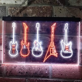 Guitar Hero Music Room Band Man Cave Dual Color LED Neon Sign White & Orange 12" x 8.5" st6s32-s0091-wo