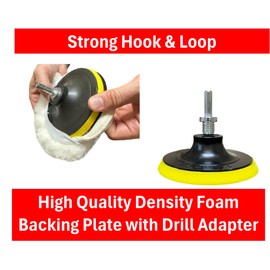 Lambswool Polishing Pads Sheepskin Buffing Pads with Elastic Band. 7PC Set Includes 5 Lambswool Cutting Pads with Hook and Loop Backing, 1 Backing Plate and 1 Drill Attachment - Wool Buffs (4 Inch)