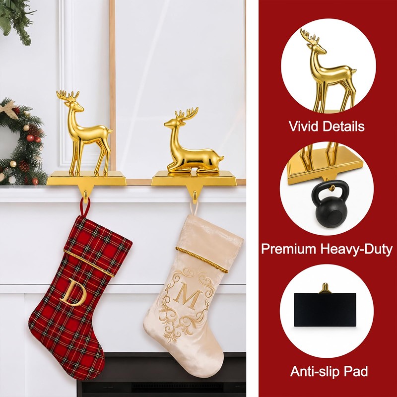 2PCS Christmas Stocking Holders for Mantle, Stocking Hangers for Mantel