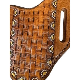 pancake knife sheath hand tooled and painted out of quality veg tan leather