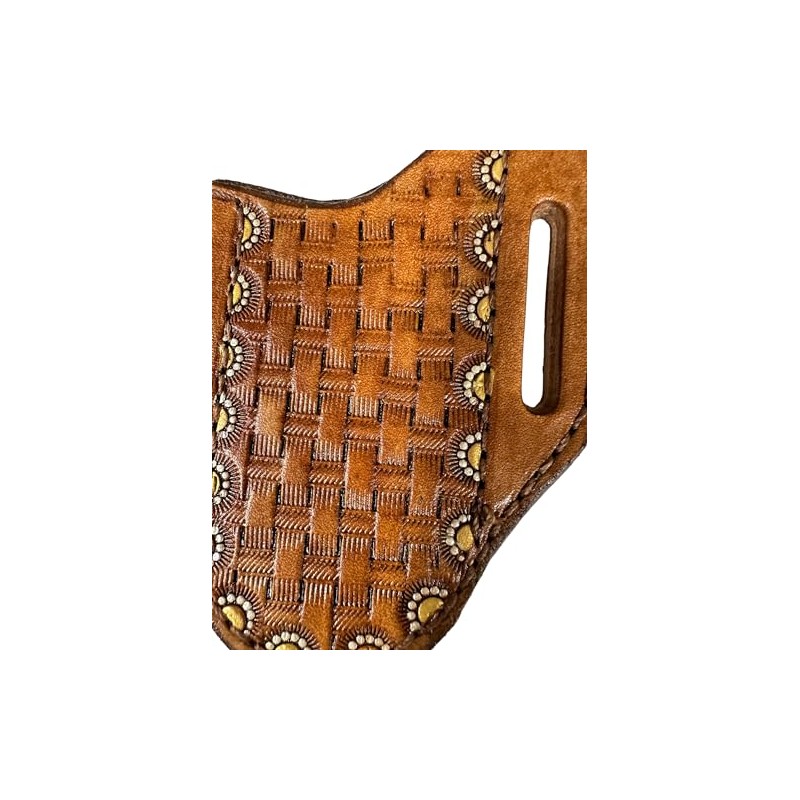 pancake knife sheath hand tooled and painted out of quality
