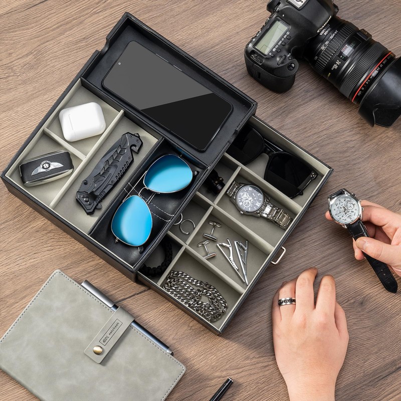 ProCase Father's Day Gift 2 Layers Valet Tray, Nightstand Organizer