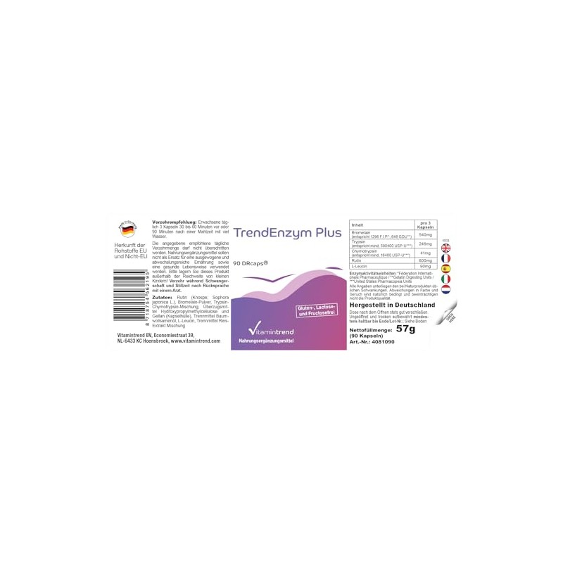 Vitamintrend TrendEnzym Plus, 90 DRcaps, Swallow-friendly, 540 mg Bromelain per