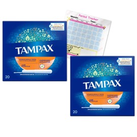 Tampons Super Plus Cardboard Applicator Tampax Blue Box 40 Tampons (2 Packs of 20) | Leak Protection | Super Absorbent | Fragrance-Free | Long Lasting Protection | Including Jaspem Period Tracker