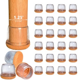 24 Pack Small Silicone Chair Leg Floor Protectors for Hardwood Floors, Clear Chair Leg Caps with Wrapped Felt to Scratches and Noise, Free Moving Table Leg Covers (Round, Fit: 1.1" - 1.4")