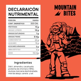 MOUNTAIN BITES | 10 piezas | Barras con proteína a base de ingredientes naturales y proteína de chícharo (12 gr.) Sabor Manzana y Canela