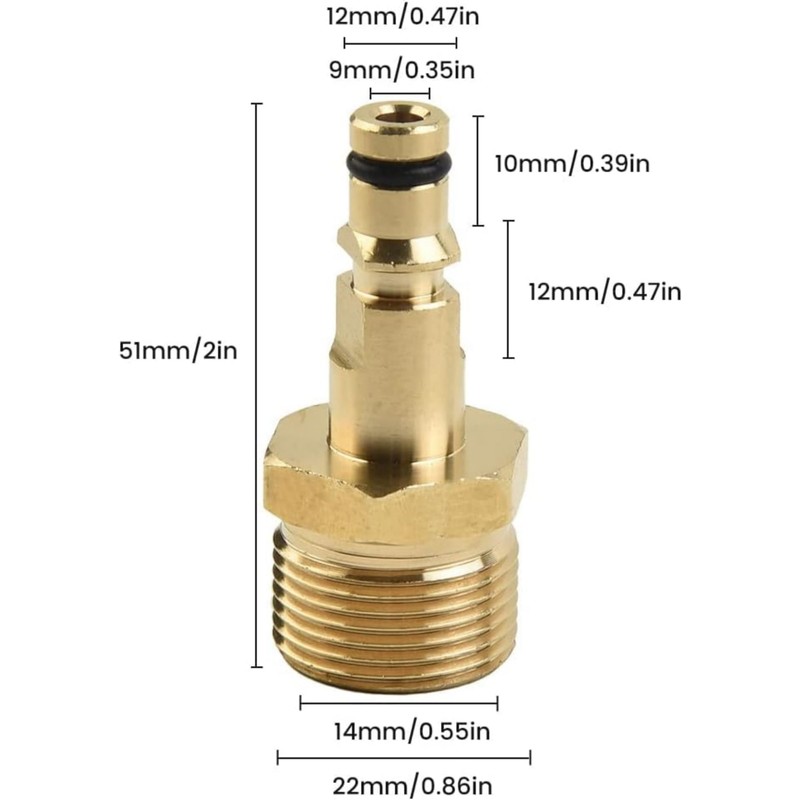 SNOKAY Pressure Washer Couplers - M22 14mm Quick Connect Plug-in