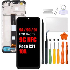 Replacement for Xiaomi Redmi 9A | 9C | 9i | 10A | Poco C31 LCD Screen With Frame for Redmi 9AT | 9c NFC M2006C3LG M2006C3MG M2006C3LVG LCD Touch Screen Display Panel Digitizer Assembly with Repair kit
