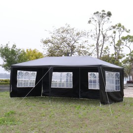 CIPACHO 10'x20' Party Tent,Wedding Tent with 6 Removable Sidewalls, Patio Canopy Tent, Outdoor Gazebo Spiral Tubes for Party,Wedding,BBQ, Waterproof (10'X20'-with 6 Removable Black)