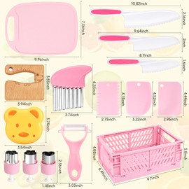 Suhctuptx Toddler Knife Set, Kids Knife Set for Real Cooking, Kid Safe Knives with Cutting Board Crinkle Cutters Montessori Kitchen Toys, Toddler Girl Gifts Age 3 4 5 6 7 8 Year Old