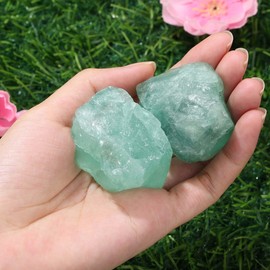 QINJIEJIE QINJIEJIE Green Fluorite Large Crystal Healing Crystals 1.8"-2.2" 2PCS Raw Stone Rough Stones Rocks Protection energy Reiki Tumbling Divination Meditation Crystals Gifts for women