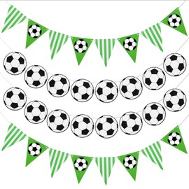 Soccer Happy Birthday Decoration, 4 Pieces Soccer Pennant Flag Banner,Soccer Theme Party Backdrop Football Flags Bunting Banners for Boys Girls Birthday Decoration.