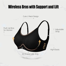 OEAK Womens Seamless Bras No Underwire Smooth Comfort U Push Up Bralettes Support Full Coverage Wireless Tshirt Everyday Bra Black M