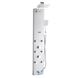 49 Brushed Stainless Steel Shower Column LED Rainfall Shower Head 4 Function Faucet Wall Bathroom Sets Shower Panel Tower SystemTotal Outlet Mode: 4 Water Outlets, Body Nozzle Mode Type: 6 Body Sprayers