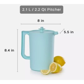 Tupperware Classic Pitcher 2 Quart Push Button Seal Pastel Blue Solid Brand New
