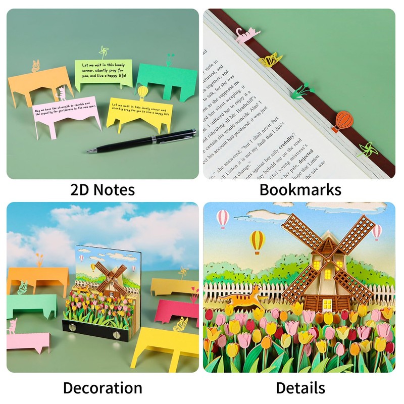 SIWEME 3D Memo Pad, Windmill 3D Notepad Paper Carving Non-Stick