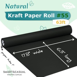 SMART&CASUAL 17.8" x 760" (63') Black Kraft Craft Paper Roll for Gift Wrapping Bulletin Board Bouquet Flower Kids Art Packing Parcel Table Covering 80GSM 55LB (Black, 17.8" x 63')