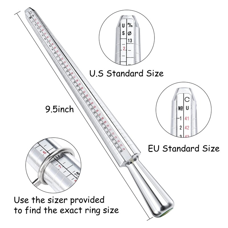 Ring Sizer Measuring Tool, NuLink Aluminum Ring Mandrel Dual Measurement