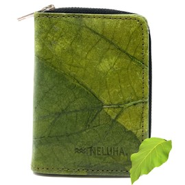 NELUHA Teak Leaf Wallet, Vegan Sustainable Leather Alternative - Wallet with Many Compartments Hinged with Zip, Green, Casual