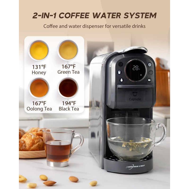 PURHUGO CHEF Multi-Capsule Espresso Machine, Brews Coffee or Hot Water,