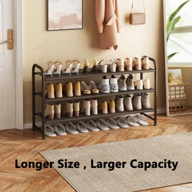 INGIORDAR Shoe Rack 3 Tier Long Storage Organizer Wide Metal Shoe Shelf for Closet Entryway Brown