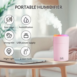 220ML Humidifiers For Bedroom, Portable Humidifier With LED Colorful Gradient Light,Cotton Stick And USB Data Cable. Humidifier Large Room For Travel, Office, Bedroom, Baby Room, Plants, Home(pink)