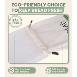 Perenllareta Reusable Bread Bags XL with BPA-Free Food Grade Plastic Lined, Recycled Cloth Bread Storage to Keep Fresh for Homemade Sourdough, 17.3"x13.6", Pack of 2