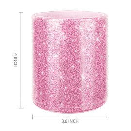 WAVEYU Glitter Pen Holder for Desk, Cute Pencil Cup Pink for Women Girls, Luxury Makeup Brush Holder Large Pu Leather Multi-Functional Organizer Cup for Office, Classroom, Home, Glitter Pink