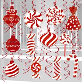 DPKOW Christmas Peppermint Candy Ceiling Hanging Decorations Christmas Candies Hanging Swirl Xmas Holiday Ceiling Decor Ornaments for Candyland Christmas Party School Classroom Home Decor Supplies