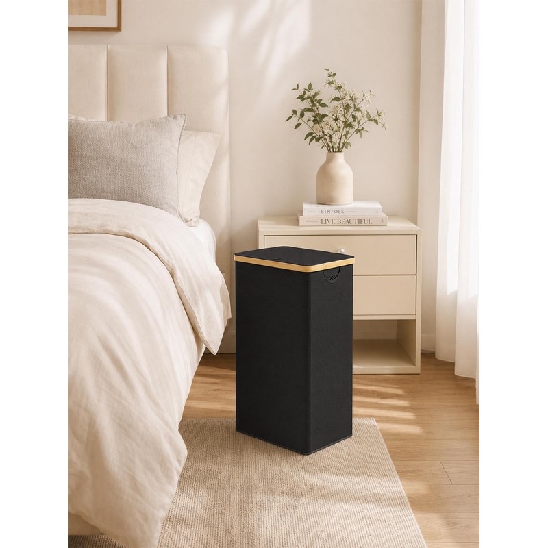 IEGrow Laundry Hamper with Lid, 110L Laundry Basket with Bag,Black