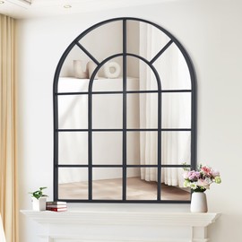 NIMURY Arched Mirror, 36"x40" Arch Window Mirror, Black Frame Window Pane Mirror Wall Decor, Large Wall Mounted Mirror Decorative for Living Room Bedroom Entryway Hanging or Leaning Against Wall