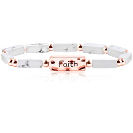 Oneress YA4824 Dehnbares Glaubensarmband, Natursteinperlen, elastisch, inspirierend, christlicher Glaube, Schmuck, Geschenke für Frauen, M, Stein, Kein Edelstein