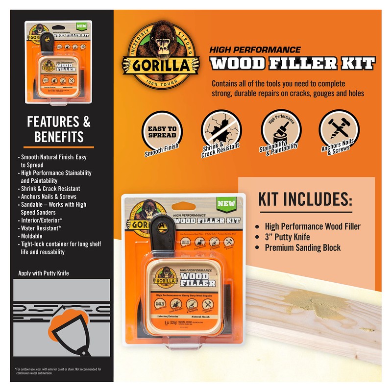 Gorilla All Purpose Wood Filler Wood Repair Kit with Putty