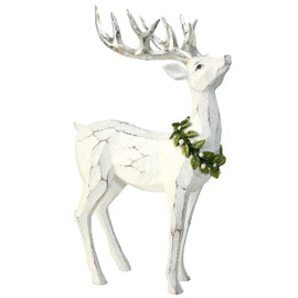 Regency International Resin Christmas Frosted Standing Mistletoe Deer Figurine, 16 Inch Height, White