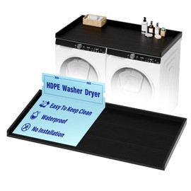 LEBENGURU No-Installation HDPE Washer Dryer Countertop - 54.2"x27.5" Heavy Duty Laundry Topper Covers with Rails, Space Saving Organizer (Black, Faux Wood Finish)