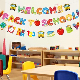 32pcs Welcome Back to School Banner, Back to School Banner for First Day of School Decorations Welcome Back Banner Decorations Welcome School Banner for School Classroom Hanging Decor