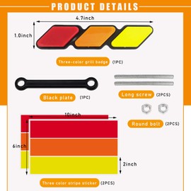Dickno Tri-Color Grille Badge, Classic Grille Emblem with 3-Color Stripe Decal Sticker, Car Truck Grille Label Decal Decoration Compatible with 4 Runner, Highlander, RAV4 (Yellow & Orange & Red)