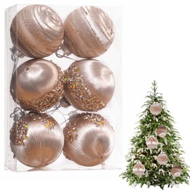 WJccsee Rose Gold 3.2'' Christmas Ball Ornaments, Set of 6 Shatterproof Decorations, Perfect for Xmas Tree and Holiday Wedding Party Décor