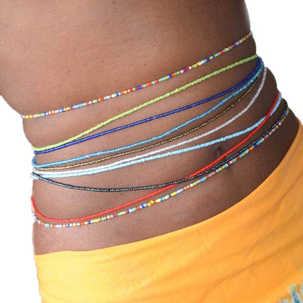 Nicute Boho Beads Belly Chain Colorful Elastic Waist Chains Set Beach Layered Bikini Jewelry for Women and Girls(Pack of 10 Pieces)