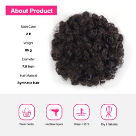 Yinmei Baibian Curly Wavy Afro Puff Drawstring Ponytail Hair Extension for Black Women Loose Wave Natural Black Short Mini Hair Buns Afro Puff Hairpieces for Girls Kids(2#)
