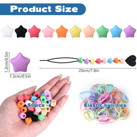 Echoed Elegance 50PCs Silicone Pony Beads Silicone Hair Beads for Bracelet Making Mixed Colors Star Kandi Beads Focal Beads for Hair Braiding Pens DIY Crafts Key Chains Decorations